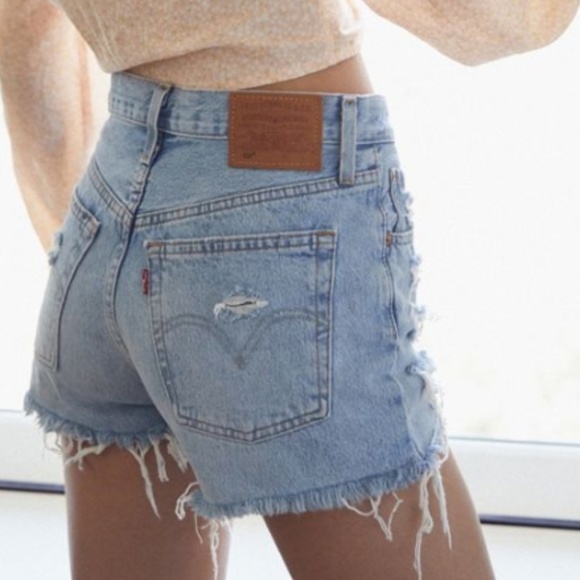 levis 501 high rise denim shorts